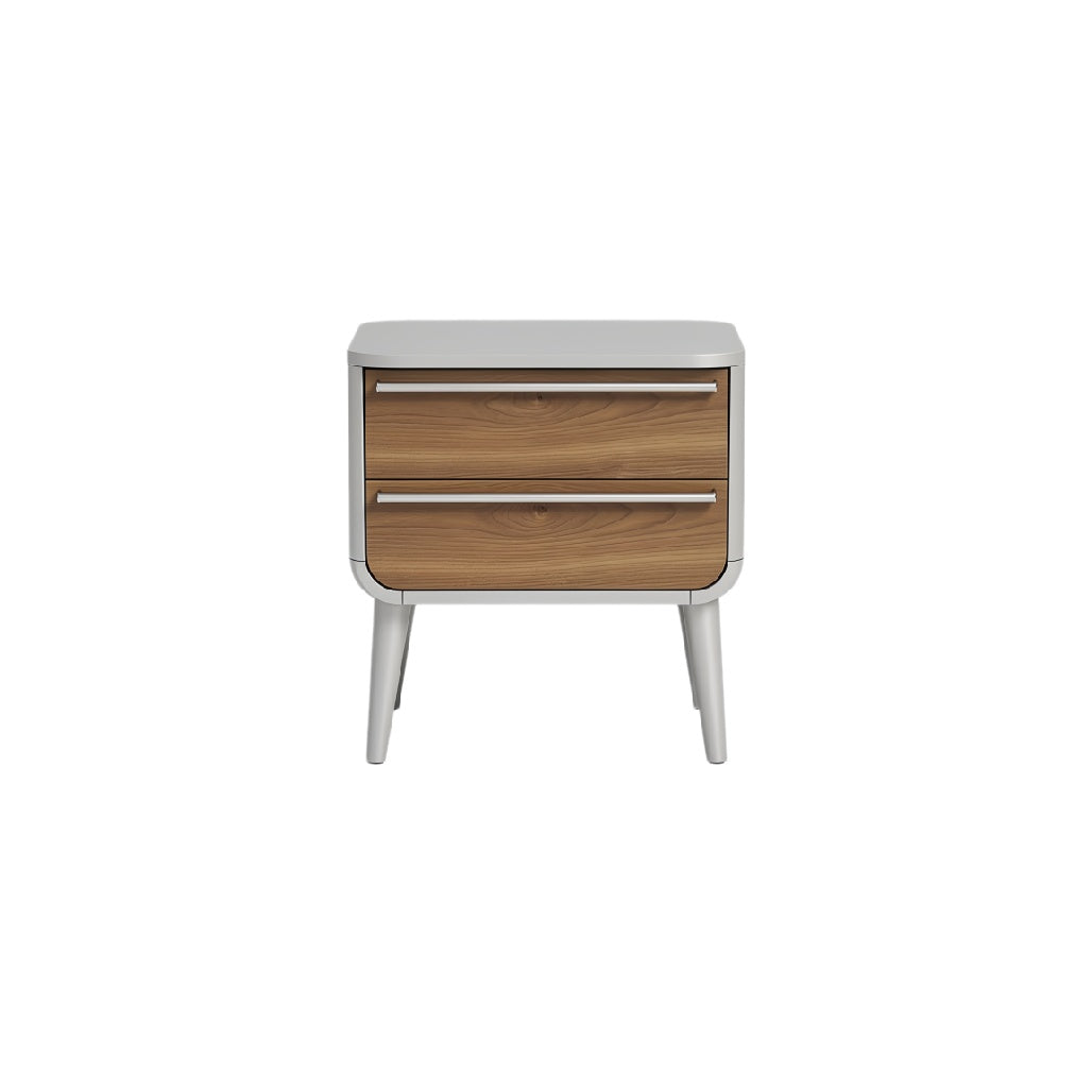 Modern Two-Drawer Nightstand with Wood and White Finish